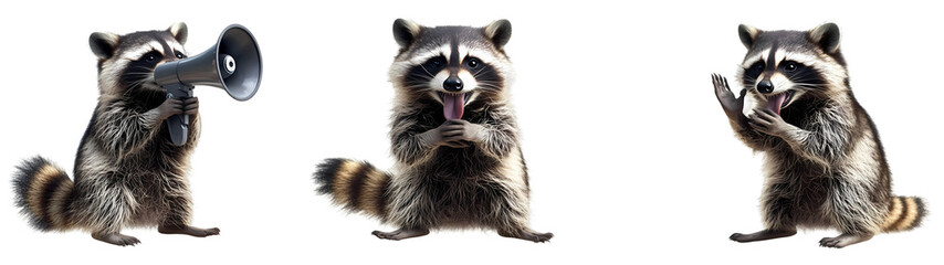 Fototapeta premium Raccoon waving hand cartoon character