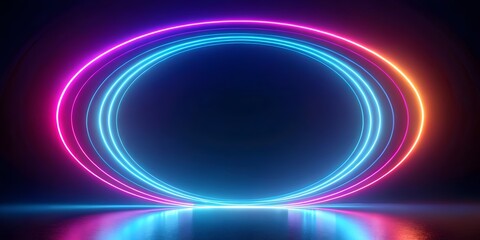 Fototapeta premium neon light rings and stripes with empty space on black background