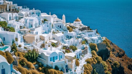 Obraz premium Santorini's Oia, renowned for its white cave homes