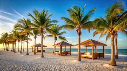 Fototapeta premium luxurious beachside resort with cabanas and palm trees