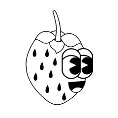 Doodle cute character illustration strawberry sticker outline