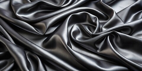 Fototapeta premium Luxurious black satin fabric with a smooth shiny texture for an elegant backdrop or decoration