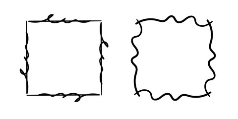 Square doodle frames ,hand-drawn monograms.Edgings and cadres with simple sketchy design elements.Isolated. Vector illustration.