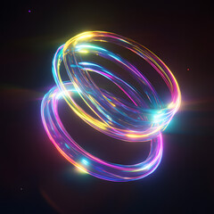Futuristic Holographic 3D Rings with Vibrant Light Trails in Abstract Space