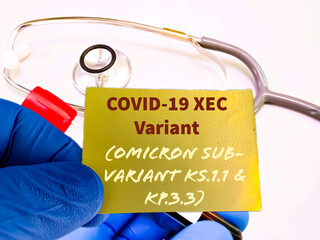 Medical conceptual image, Covid XEC Variant, Omicron Sub-variant KS.1.1 KP.3.3 . Blood test
