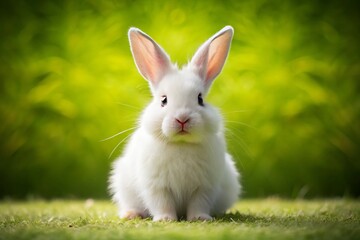 Cute white rabbit set against a lush green landscape, perfect for spring and Easter themes. Bring joy and cheer to your seasonal celebrations with this design!