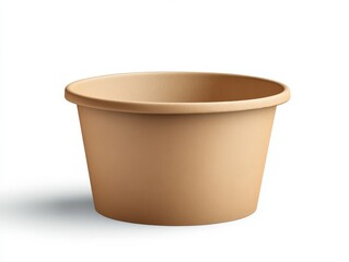 Paper Bowl. Front View of Disposable Brown Food Container with Round Shape