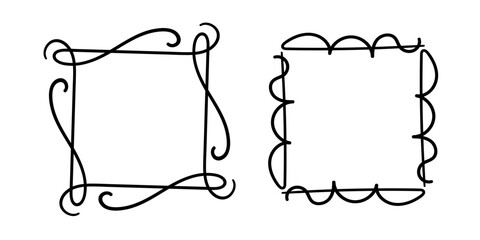 Square doodle frames ,hand-drawn monograms.Edgings and cadres with simple sketchy design elements.Isolated. Vector illustration.