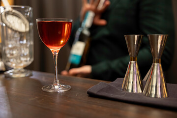 a glass of liqueur at the bar