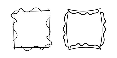 Square doodle frames ,hand-drawn monograms.Edgings and cadres with simple sketchy design elements.Isolated. Vector illustration.