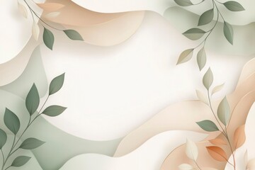 Abstract Beige and Green Leaves with Wavy Shapes Background