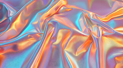 Holographic Abstract 3D Shapes with Flowing Colorful Fabric Texture for Futuristic Design