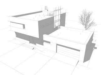 house building architectural 3d illustration