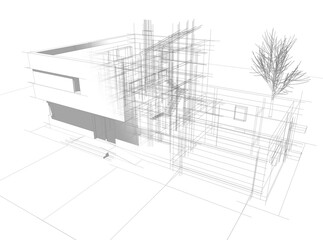 house building architectural 3d illustration