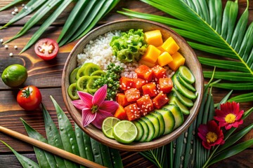 Experience the culinary joy of an Authentic Hawaiian Poke Bowl, packed with fresh vegetables and a flavorful sauce, delivering a delightful taste of Hawaii.
