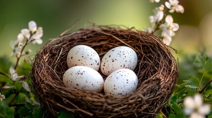 Obraz premium Duck eggs in nests, Easter symbols.