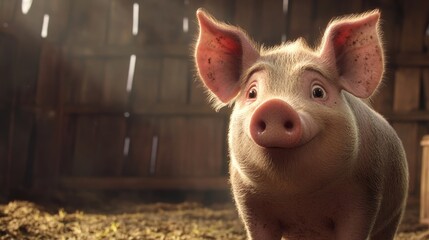 Peculiar pig in a muddy enclosure