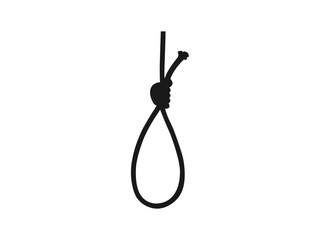 Hangman's knot symbol. Rope hanging loop. Noose black icon. sign for mobile concept and web design. Symbol for your web site design, logo, app, UI. vector design isolated on white background. 