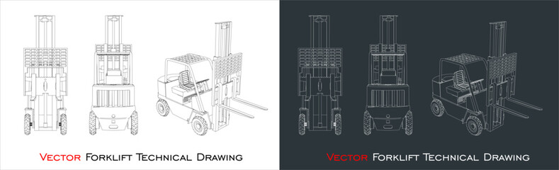 Vector forklift line blueprint wireframe technical drawing © WINDERFULL STUDIO