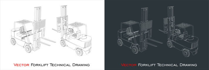 Vector forklift line blueprint wireframe technical drawing © WINDERFULL STUDIO