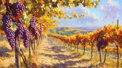 Naklejka premium Autumn ripe grape vineyards