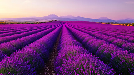 Obraz premium Lavender field at sunset with purple flowers
