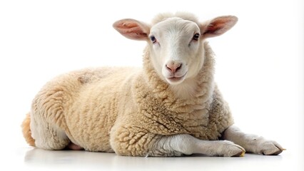 Fototapeta premium Lying sheep isolated on white background