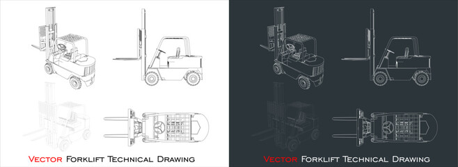 Vector forklift line blueprint wireframe technical drawing © WINDERFULL STUDIO