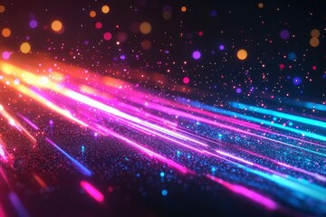 Abstract Neon Lights and Glowing Particles