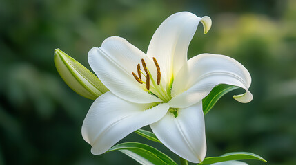 Fototapeta premium Elegant white lily in natural setting.