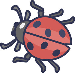 Cartoon ladybug with red shell and black spots, symbolizing luck and nature.