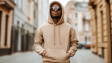 Naklejka premium Man in Beige Hoodie Fashion Style
