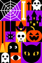 Halloween Geometric Illustration with Colorful Halloween Elements Icons
