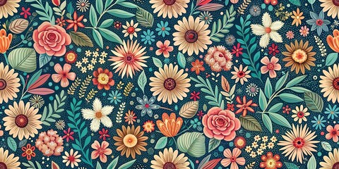 macro boho seamless floral pattern for wallpaper fabric wrapping paper backgrounds © suchetpong