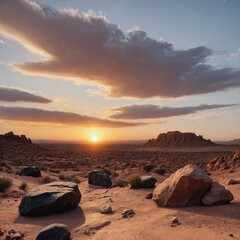Obraz premium Paisaje desértico con montañas de lava al atardecer