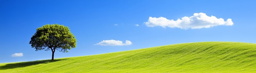 Naklejka premium Solitary tree on a hill, serene landscape of minimalist beauty