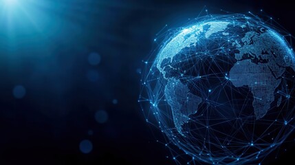 Obraz premium Glowing globe with network connections, showcasing global connectivity and technological advancement.
