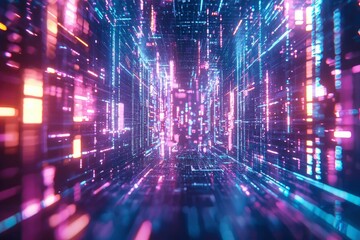 Fototapeta premium Abstract 3D Render of a Futuristic Cityscape with Neon Lights