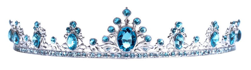 A silver crown with red and clear gems on it
