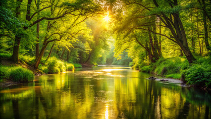 Obraz premium sunset over the river. autumn, water, lake, landscape, tree, nature, river, park, forest, fall, trees, reflection, pond, yellow, blue, sky, green, outdoors, leaves, season, red, foliage, color, wood, 