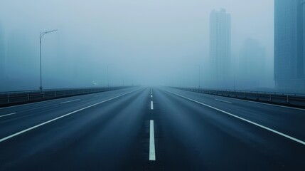 Obraz premium Foggy urban highway disappearing into the mist