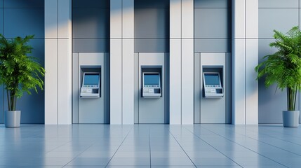 Modern bank lobby featuring automated teller machines (ATMs)
