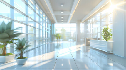 Modern Empty Office Corridor with Stunning City View
