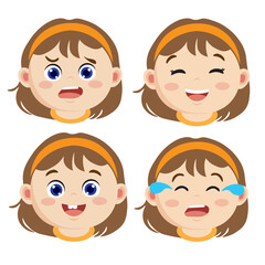 Girl cartoon set of expressions