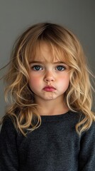 Child pouting with frustration, isolated, medium close-up with neutral lighting