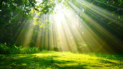 Obraz premium Forest with Sunlight Filtering Through the Trees 