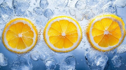 Refreshing citrus burst, three lemons submerged in crystalclear water 