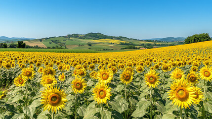 Obraz premium Vibrant field of sunflowers under blue sky