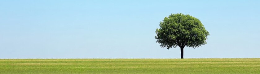 Fototapeta premium Solitary tree in a vast field, captivating scene of tranquility and solitude