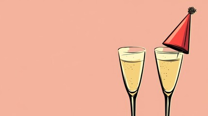 Two Champagne Flutes with a Party Hat